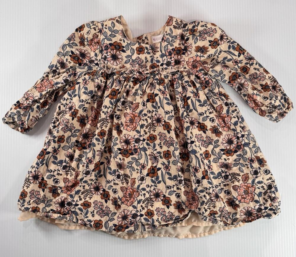 Nanette Baby Floral Dress 18M Gold Metallic Thread Long Sleeve Lined Cottagecore